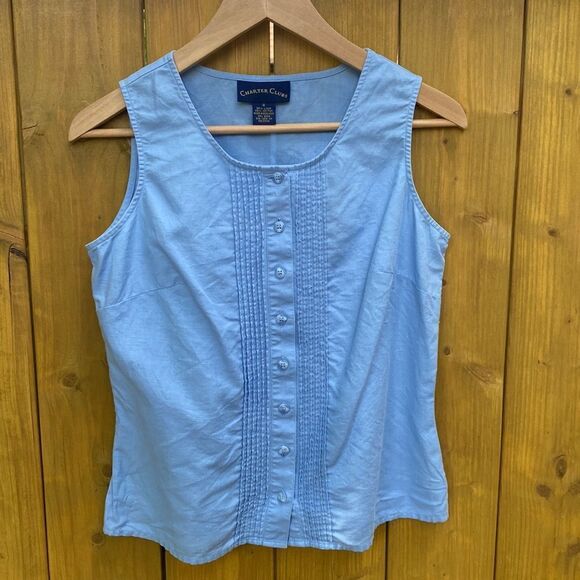 Linen/Cotton Blend Button Down Tank Top - Picture 2 of 11